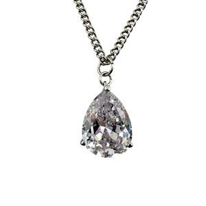 Cubic Zirconia Teardrop Solitaire Prong Set Silver Tone Elegant 18" Necklace